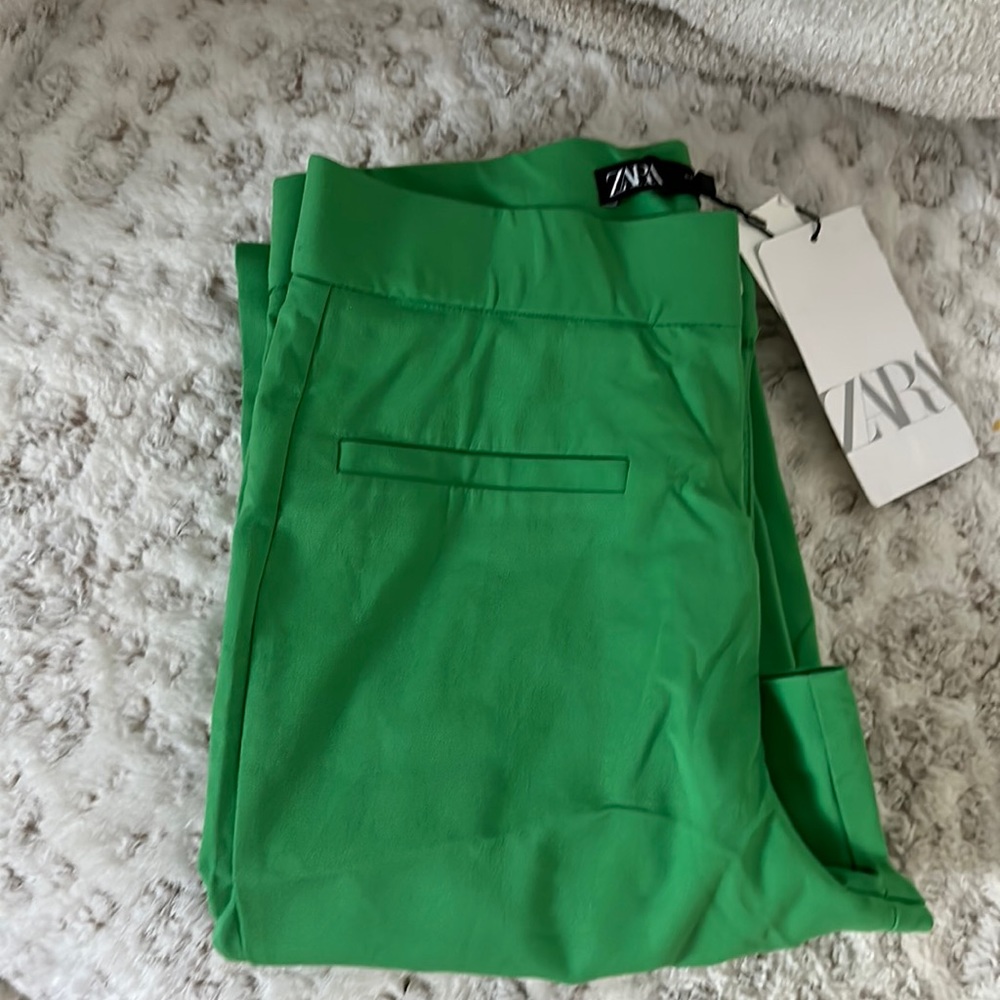 Zara Kelly Green Straight-Leg Trousers